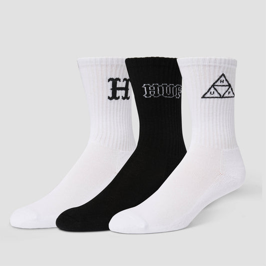 HUF Core 3 Pack Crew Sock Black / White