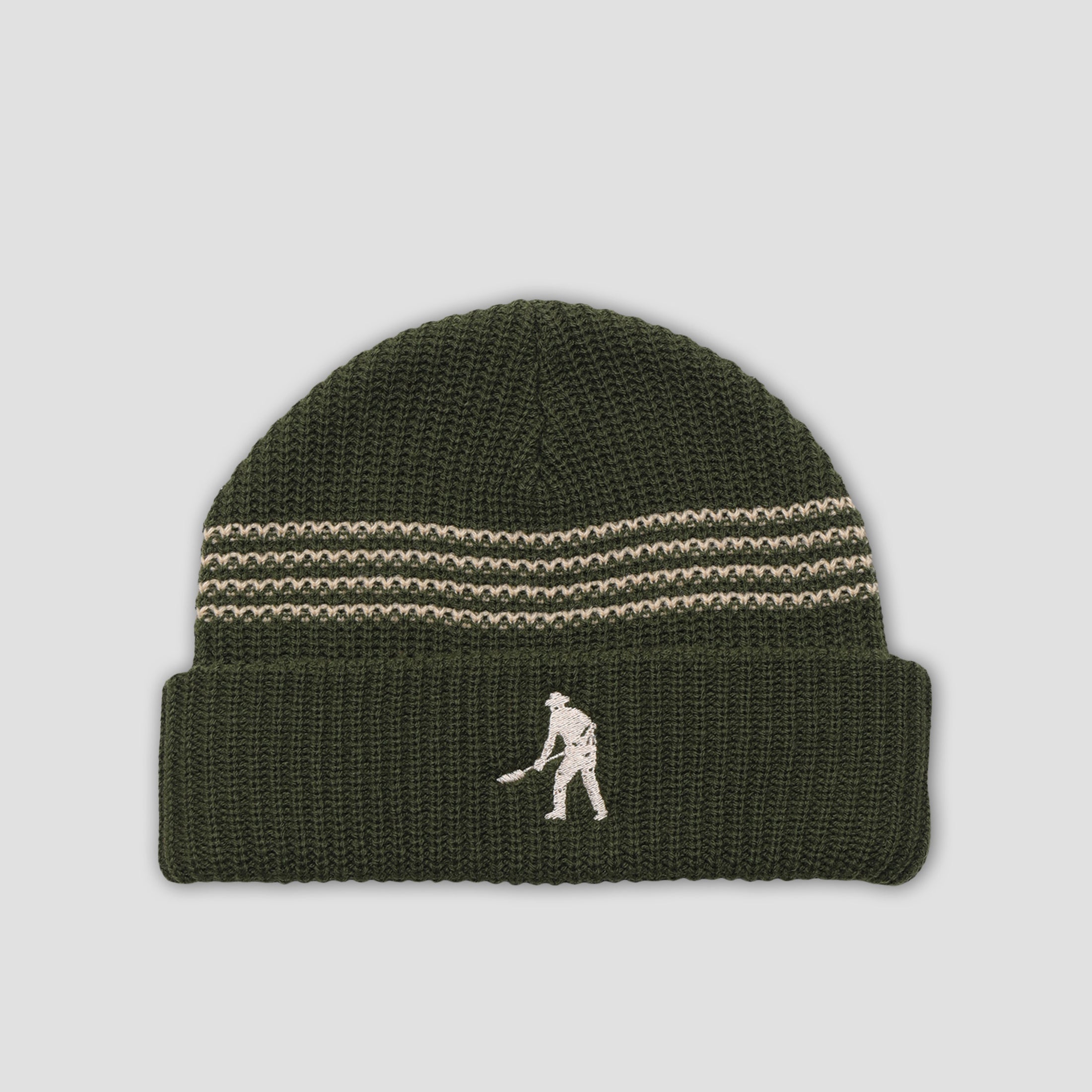 Passport Digger Striped Knit Beanie Olive/Cream