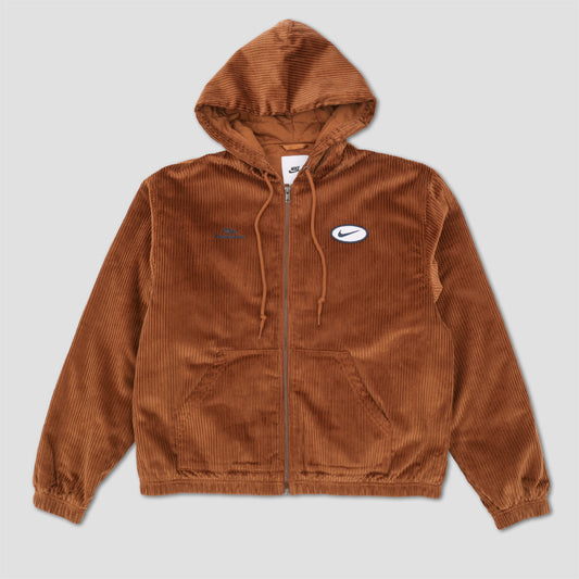 Nike SB Full Zip Hooded Corduroy Skate Jacket Light British Tan / Armory Navy