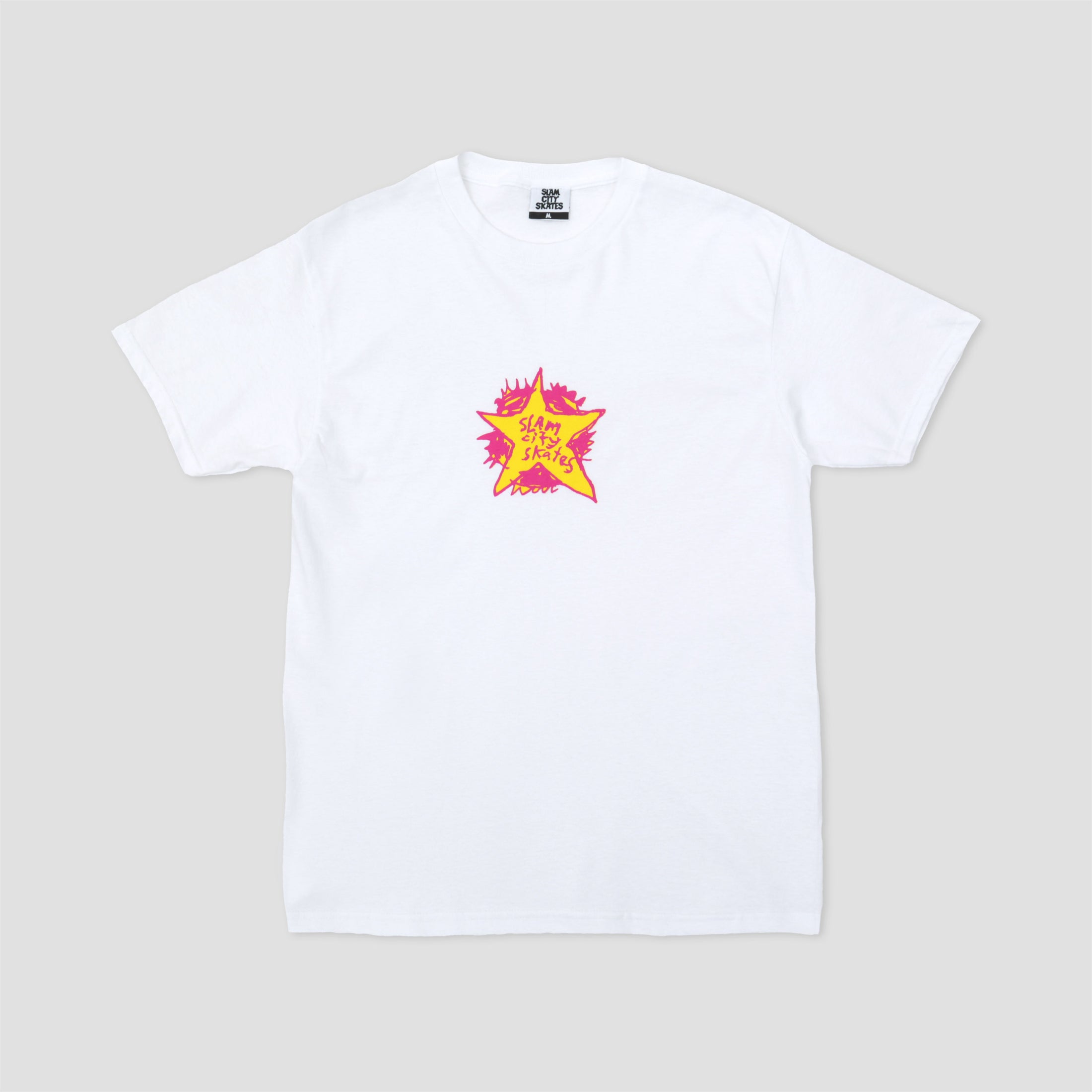 Slam City Skates Swank Star T-Shirt White / Pink / Yellow