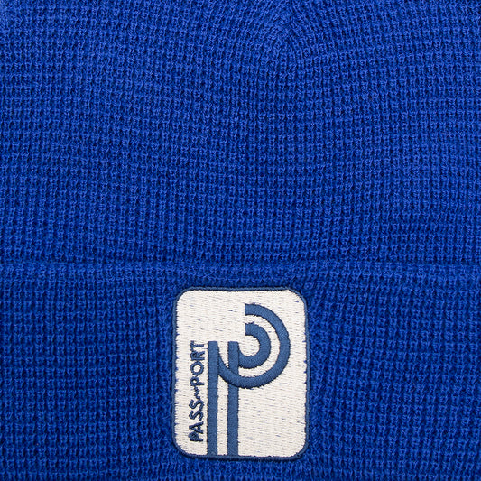 Passport Long Con Waffle Knit Beanie Royal Blue