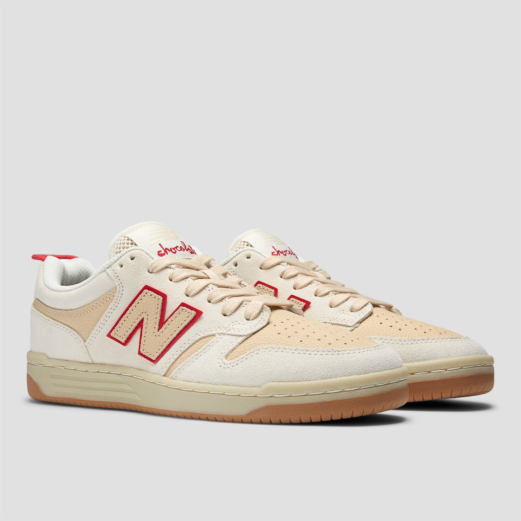 New Balance x Chocolate 480 Skate Shoes Sea Salt / Red