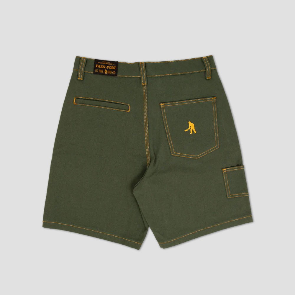 PassPort Diggers Club Shorts Olive / Gold Stitch