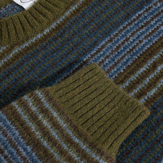 Polar George Sweater Crew Blue Green Stripe