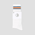 Load image into Gallery viewer, Polar Skate Co Rib Socks Long Stripe White / Blue / Orange
