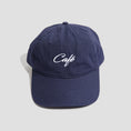 Load image into Gallery viewer, Skateboard Cafe Script Logo 6 Panel Cap Navy
