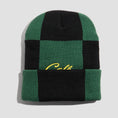 Load image into Gallery viewer, Skateboard Cafe Check Fold Beanie Forest Green / Black / Gold
