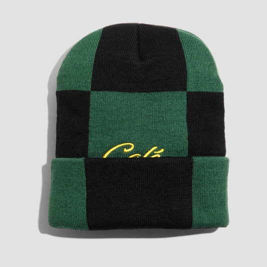 Skateboard Cafe Check Fold Beanie Forest Green / Black / Gold