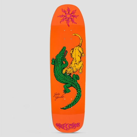 Welcome 9.0 Jake Yanko Swamp Fight on Panther Shape Skateboard Deck Orange