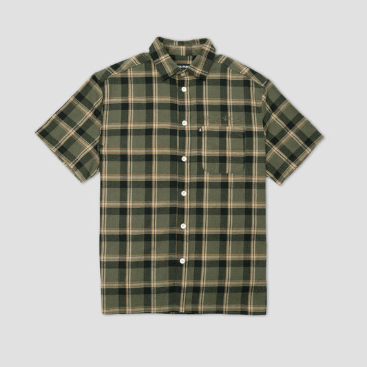 Passport Stem Logo Workers Check Shirt Short Sleeve Moss