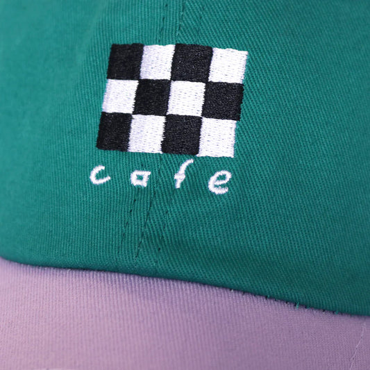 Skateboard Cafe Checkerboard Embroidered 6 Panel Cap Dark Teal / Lavender