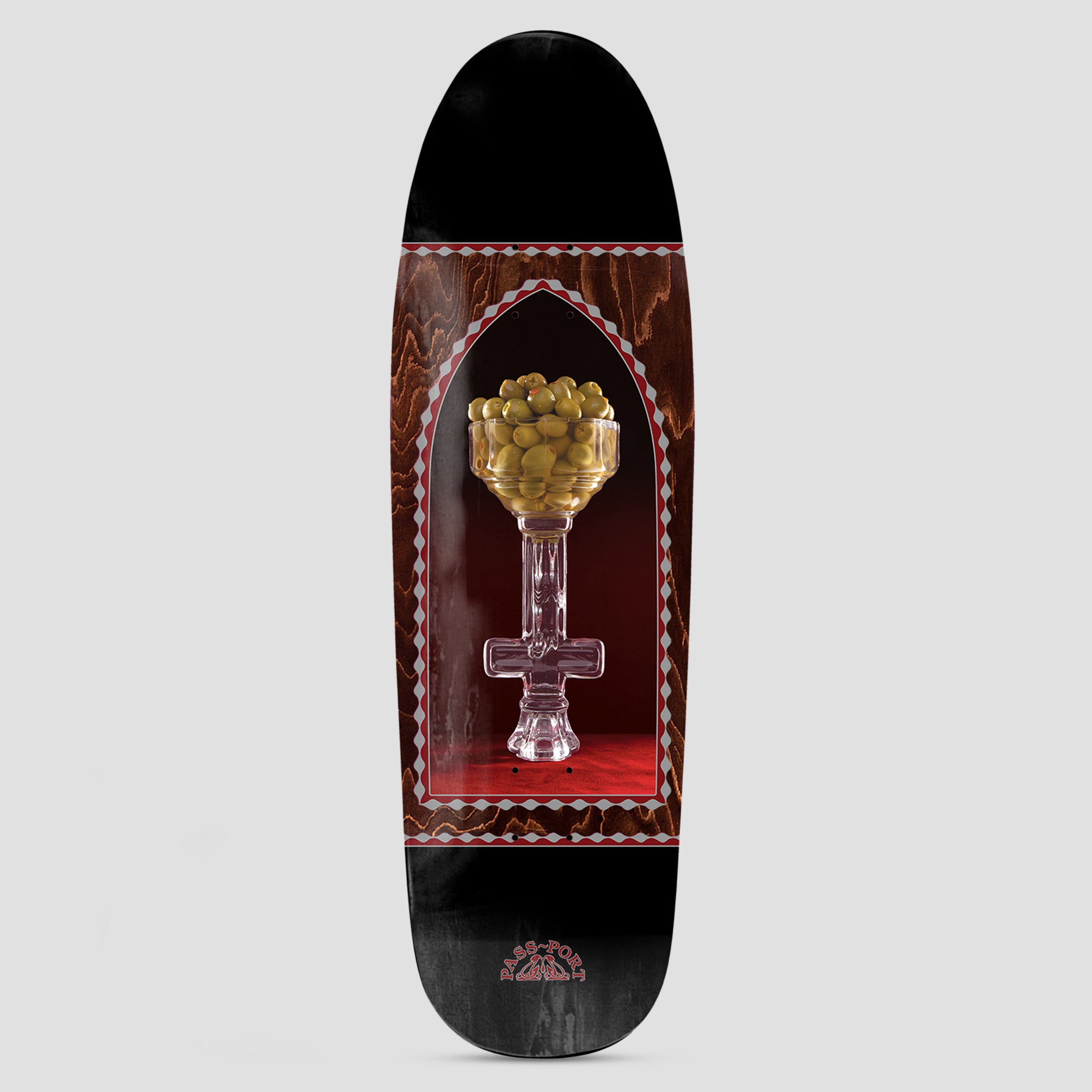 Passport 8.875 Glass Vessel Spade Olives Skateboard Deck Black