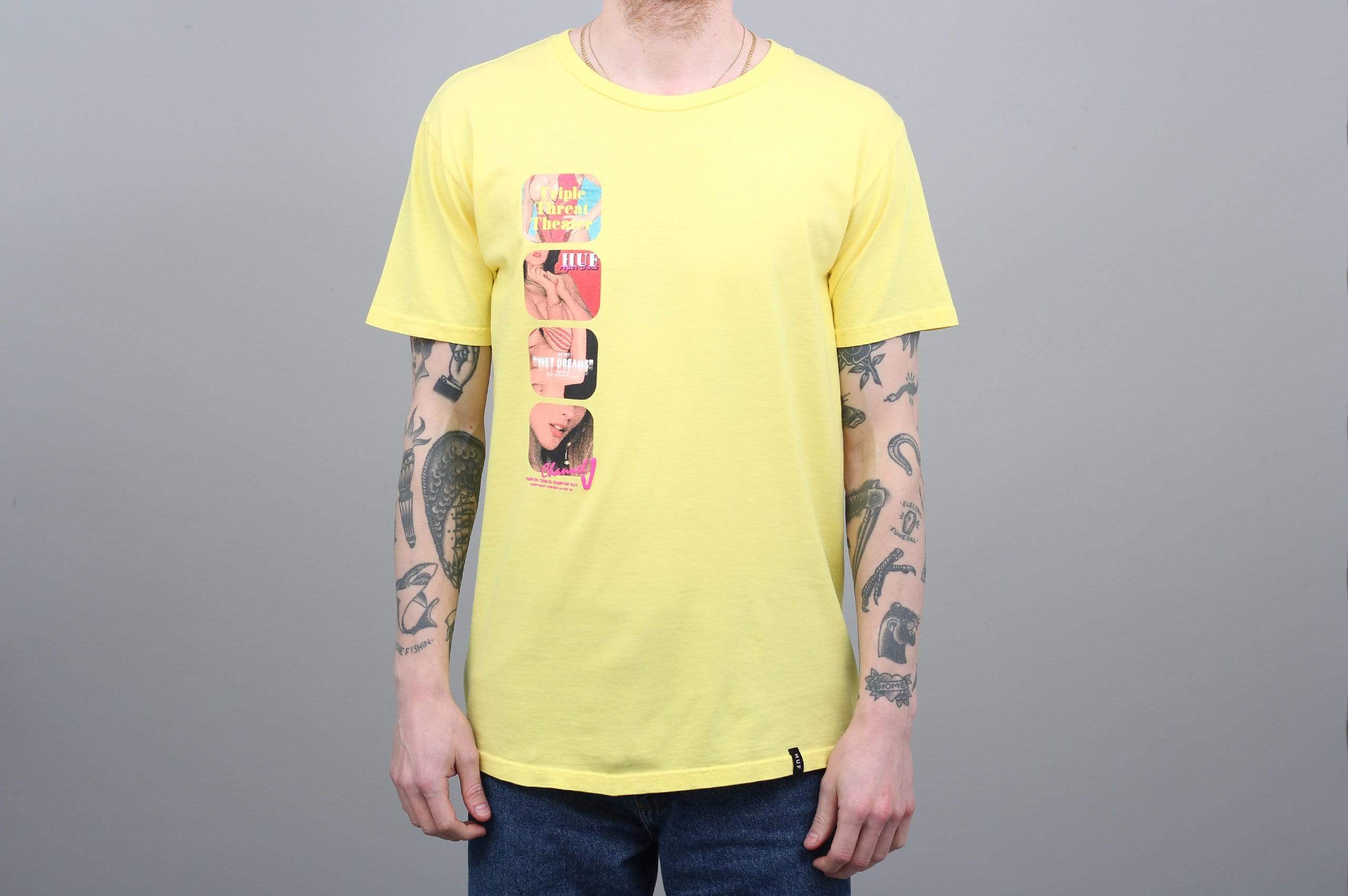 HUF Channel J T Shirt Aurora Yellow Slam City Skates