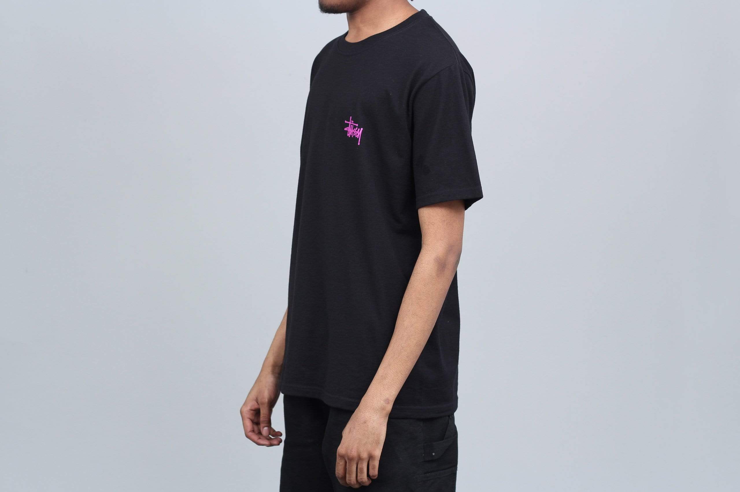 Black and pink discount stussy t shirt